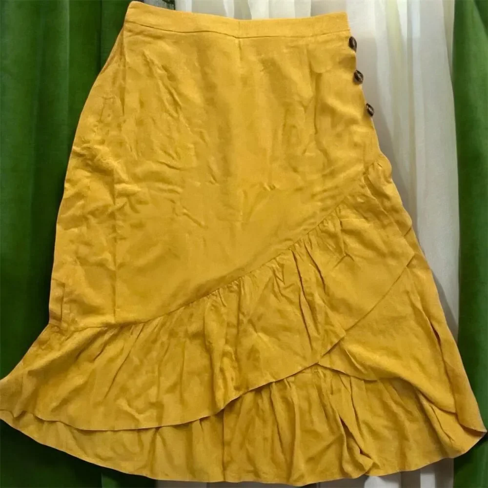 Allegrace Women's Vintage Yellow A-Line Skirt M Knee Length Casual